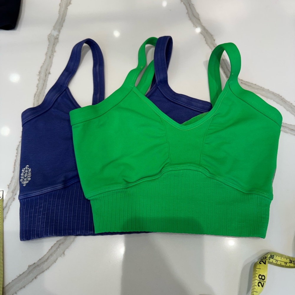 Free People Seamless Sports Bras in Bright Green and Navy